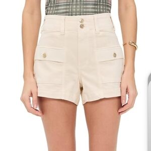 PAIGE Cream High-Rise Cargo Shorts
